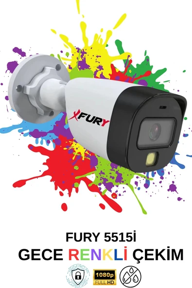 FURY 4 Lü Ip Güvenlik Kamera Seti Sesli 4mp Gece Renkli Su Geçirmez 5515s 500GB - 5
