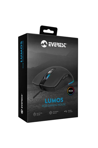 Everest SGM-L1 LUMOS Siyah 6400dpi RGB Ledli Makrolu Gaming Oyuncu Mouse - 8