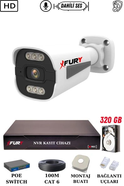FURY 1 Kameralı Ip Güvenlik Kamerası Seti Sesli 4mp Gece Renkli Su Geçirmez 1506s 320GB - Resim 2