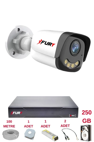 FURY 1 Kameralı 4 Warm Led Gece Renkli Görüş-Cepten İzle-Su Geçirmez Güvenlik Kamerası Seti 250GB - Resim 2