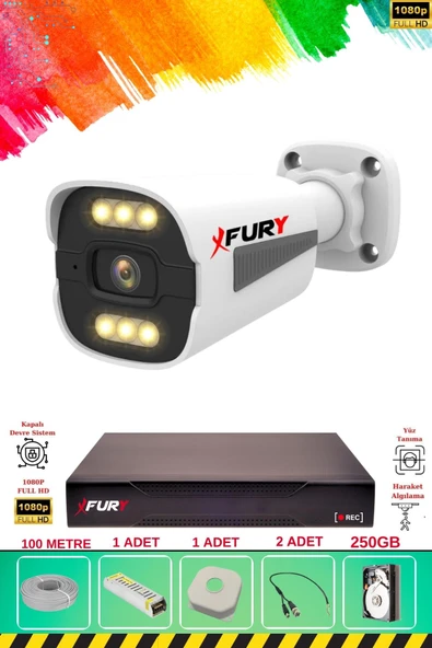 FURY 1 Kameralı 6 Warm Led Gece Renkli Görüş-Cepten İzle-Su Geçirmez Güvenlik Kamerası Seti 250GB ürün görseli