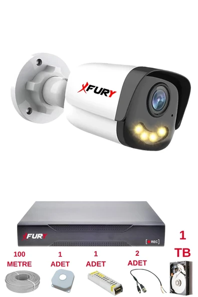 FURY 1 Kameralı 4 Warm Led Gece Renkli Görüş-Cepten İzle-Su Geçirmez Güvenlik Kamerası Seti 1TB ürün görseli 1