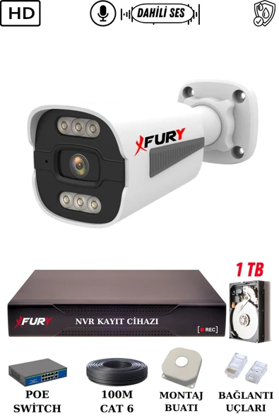 FURY 1 Kameralı Ip Güvenlik Kamerası Seti Sesli 4mp Gece Renkli Su Geçirmez 1506s 1TB - Resim 2