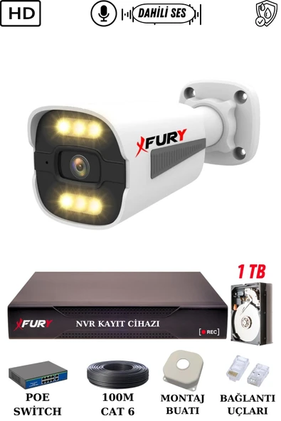 FURY 1 Kameralı Ip Güvenlik Kamerası Seti Sesli 4mp Gece Renkli Su Geçirmez 1506s 1TB ürün görseli