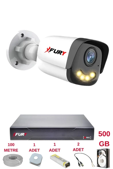 FURY 1 Kameralı 4 Warm Led Gece Renkli Görüş-Cepten İzle-Su Geçirmez Güvenlik Kamerası Seti 500GB ürün görseli