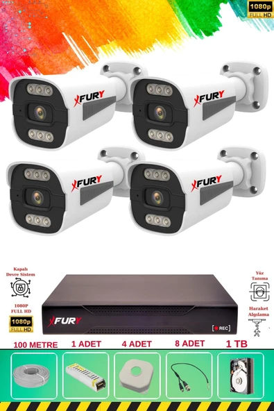 FURY 4 Kameralı 6 Warm Led Gece Renkli Görüş-Cepten İzle-Su Geçirmez Güvenlik Kamera Seti 1TB - Resim 2