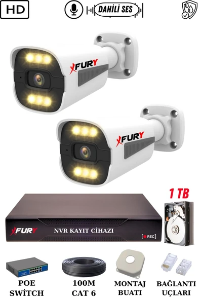 FURY 2 Kameralı Ip Güvenlik Kamerası Seti Sesli 4mp Gece Renkli Su Geçirmez 1506s 1TB ürün görseli