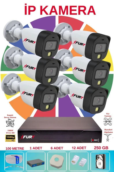 FURY 6 lı Ip Güvenlik Kamera Seti Sesli 4mp Gece Renkli Su Geçirmez 5515s 250GB - Resim 2