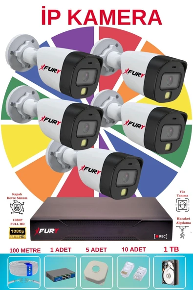 FURY 5 Li Ip Güvenlik Kamera Seti Sesli 4mp Gece Renkli Su Geçirmez 5515s 1TB - Resim 2