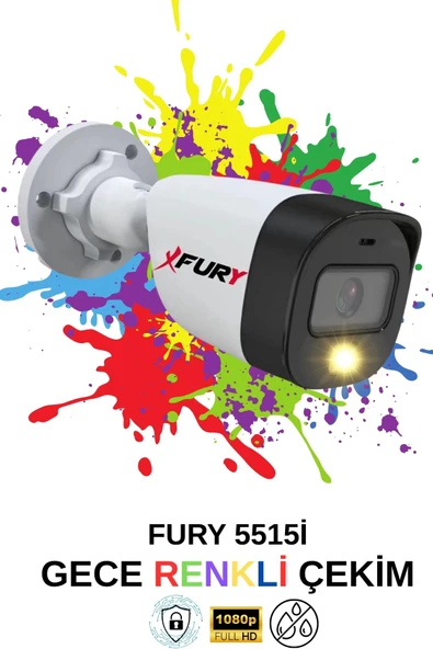 FURY 4 Lü Ip Güvenlik Kamera Seti Sesli 4mp Gece Renkli Su Geçirmez 5515s 1TB - 4