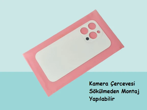 Tkgz - iPhone 14 PRO MAX Arka Pil Batarya Kapağı - Cam kapak Geniş Lens Deliği - BEYAZ ürün görseli 1