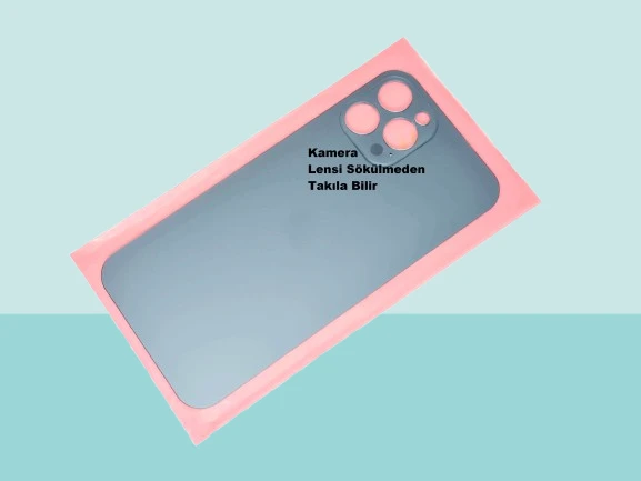 Tkgz - iPhone 12 PRO MAX Arka Pil Batarya Kapağı - Cam kapak Geniş Lens Deliği - MAVİ ürün görseli 1