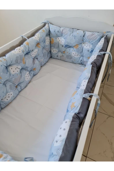 70x120 Beşik Kenar Koruma - 40cm Yükseklik - %100 Pamuk Kumaş - Antialerjik - Yıkanabilir - Resim 3