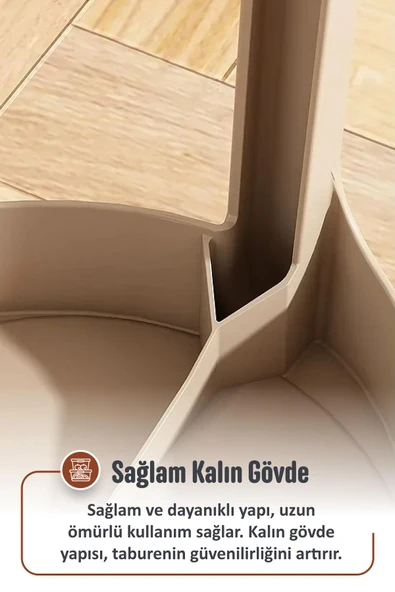 İronika Kaymaz Ayaklı Dekoratif İç İçe Geçebilen Plastik Tabure Mutfak Bahçe Taburesi 6 Adet Antrasit - 4