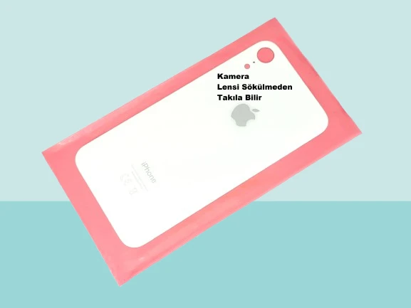Tkgz - iPhone XR Arka Pil Batarya Kapağı - Cam kapak Geniş Lens Deliği - BEYAZ ürün görseli 1