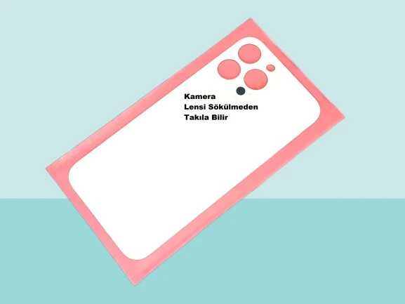 Tkgz - iPhone 13 PRO MAX Arka Pil Batarya Kapağı - Cam kapak Geniş Lens Deliği - BEYAZ ürün görseli 1