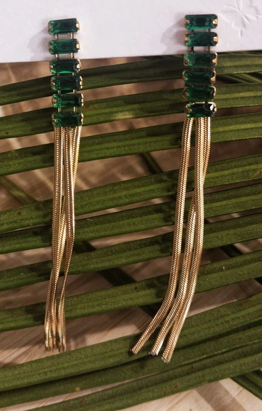 Monalisa Home  Lüks Yeşil Taş Figürlü Gösterişli Küpe ürün görseli 1