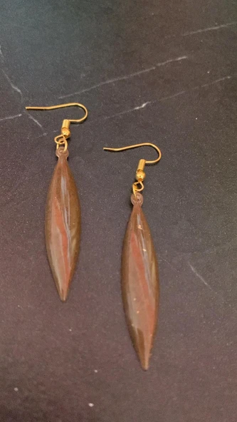 Kahverengi Gold Renk Büyük Simetrik Şekil Gold Aksesuar Sallantılı Epoksi Küpe Hediyelik - 6