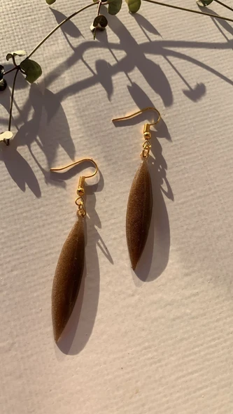 Kahverengi Gold Renk Büyük Simetrik Şekil Gold Aksesuar Sallantılı Epoksi Küpe Hediyelik - 3