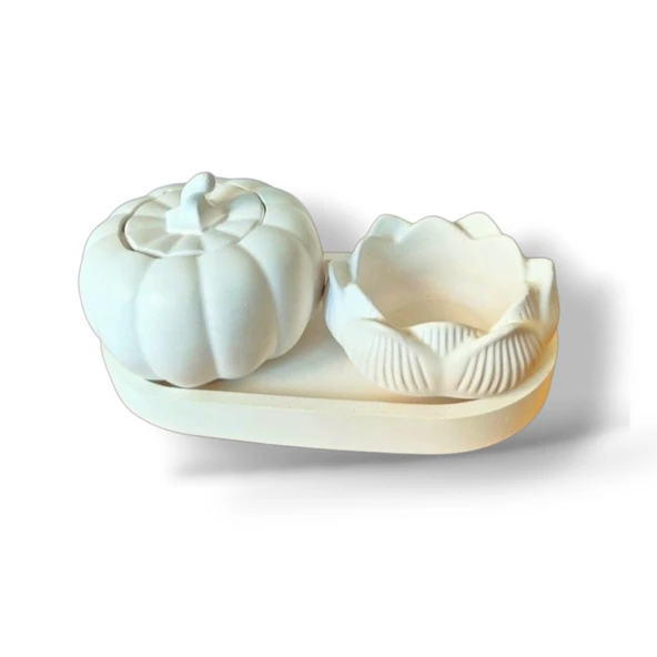 Dekoratif Bal Kabağı ve Lotus Mumluk Seti ürün görseli 1