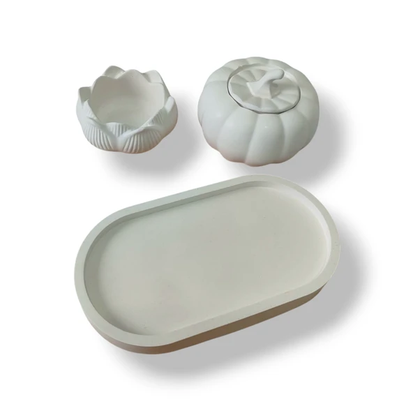 Dekoratif Bal Kabağı ve Lotus Mumluk Seti - Resim 2