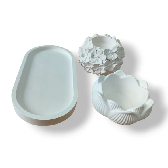 Dekoratif Çiçekli ve Lotus Mumluk Seti - Resim 2