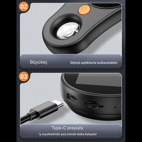 TechTic Dijital Mini El Mikroskobu 2İnç Ekran 1080 P 500X Video-Fotoğraf 8LED Tekstil Cilt Analizi - Resim 6