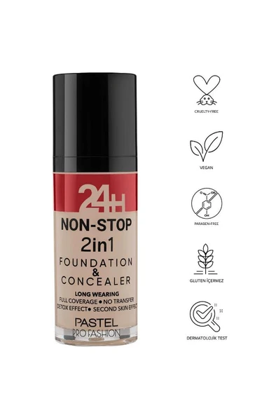 Pastel 24h Non-stop 2in1 602 Foundation & Concealer - Fondöten & Kapatıcı 602 Light Porcelain