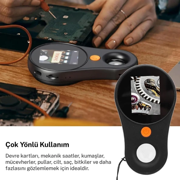 TechTic Dijital Mini El Mikroskobu 2İnç Ekran 1080 P 500X Video-Fotoğraf 8LED Tekstil Cilt Analizi - Resim 9