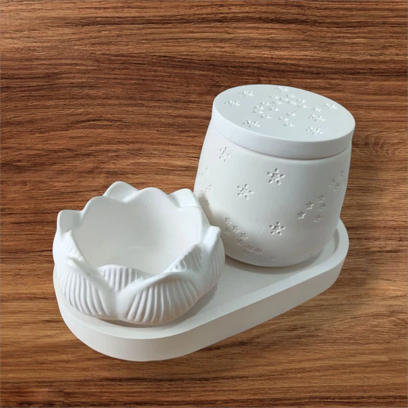 Dekoratif Yıldızlı Kutu ve Lotus Mumluk Seti