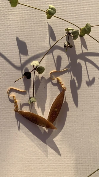 Kahverengi Gold Renk Büyük Simetrik Şekil Gold Aksesuar Sallantılı Epoksi Küpe Hediyelik - 7