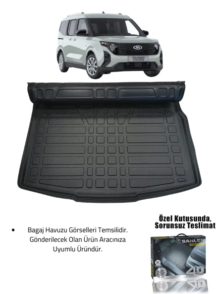 Sahler Ford Tourneo Courier 2024+ Uyumlu 4.5D Premium Havuzlu Oto Paspas ve Liner Marka 3D Bagaj Havuzu - Resim 2