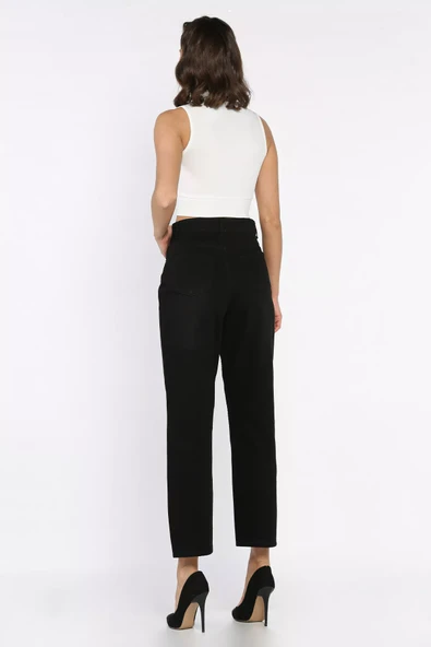 Siyah Kadın Mom Jean Kot Pantolon - 3