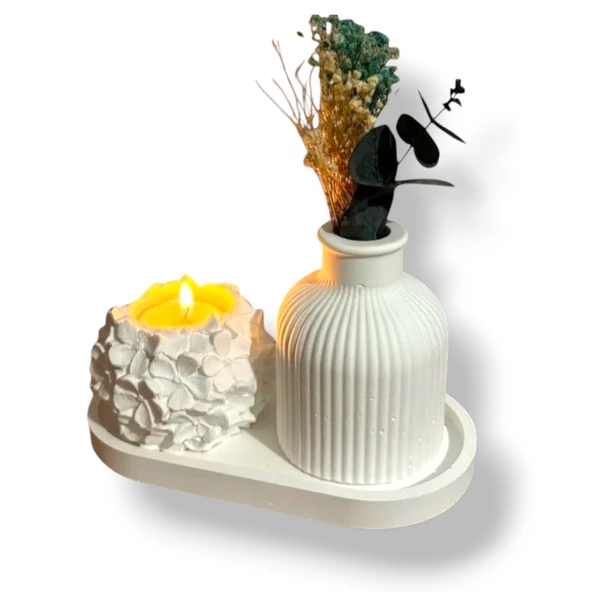 Minimalist Vazo Ve Çiçekli Mumluk Set ürün görseli 1