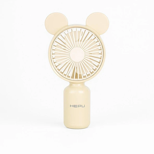 HEPU HP-F04 USB Şarjlı El Tipi Mini Fan – Ayıcık Kulak Figürlü, 3 Kademeli Rüzgar Seçeneği