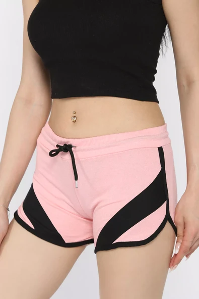 Pembe Biyeli Kadın Baskılı Mini Şort - 2