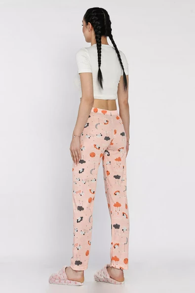 Pudra Kadın Baskılı Bel Lastikli Pijama Altı - 3