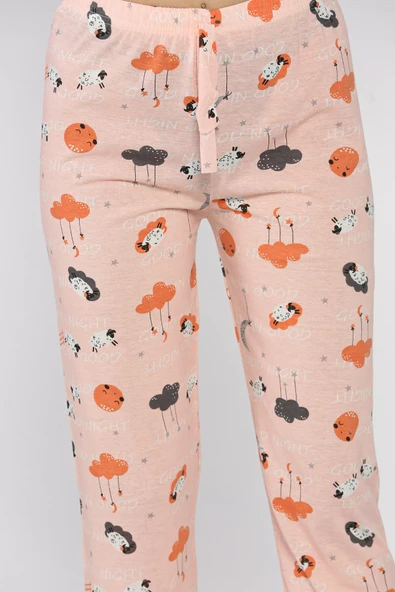 Pudra Kadın Baskılı Bel Lastikli Pijama Altı - 4