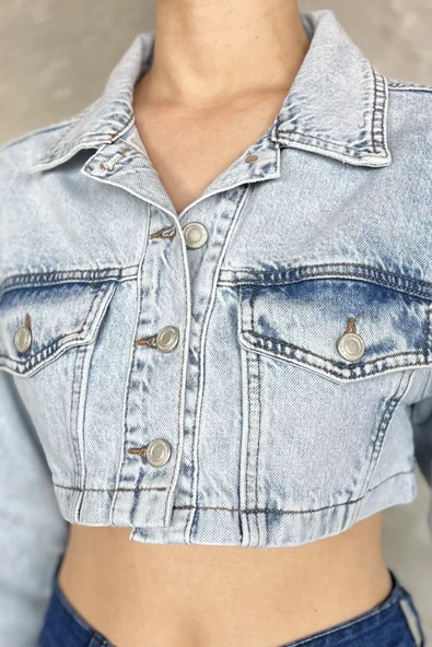 Buzmavisi Kadın Crop Top Jean Kot Ceket - 4