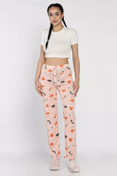 Pudra Kadın Baskılı Bel Lastikli Pijama Altı - 1