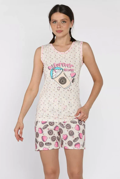 Taş Kadın Baskılı Şortlu Pijama Takımı - 1