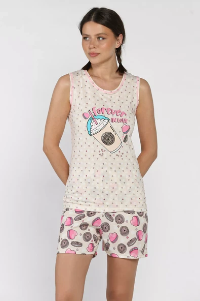 Taş Kadın Baskılı Şortlu Pijama Takımı - 2