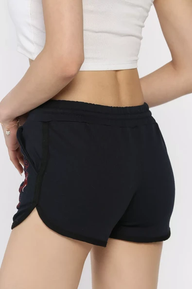 Lacivert Baskılı Kadın Mini Şort - 3