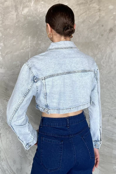 Buzmavisi Kadın Crop Top Jean Kot Ceket - 3