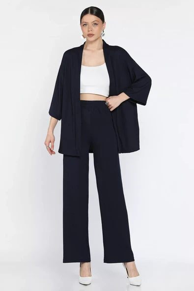 Lacivert Kadın Kimono Pantolon İkili Takım - 1