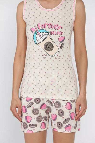 Taş Kadın Baskılı Şortlu Pijama Takımı - 4