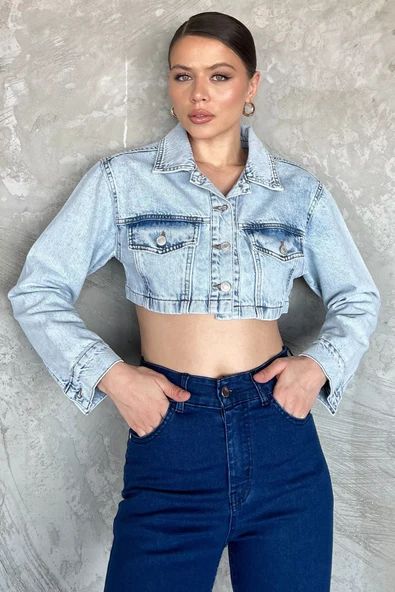 Buzmavisi Kadın Crop Top Jean Kot Ceket - 2