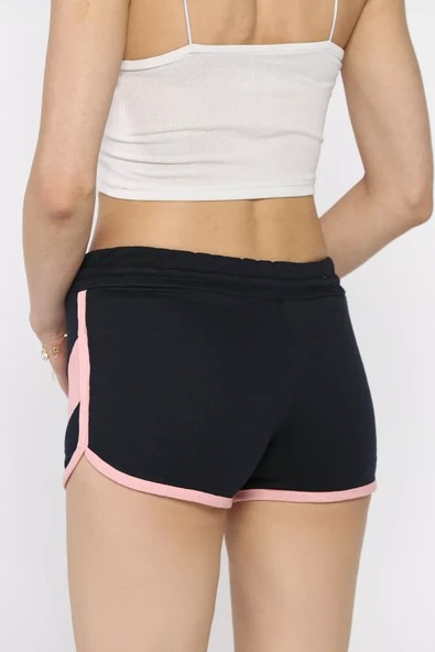 Lacivert Biyeli Kadın Baskılı Mini Şort - 4