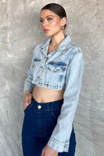 Buzmavisi Kadın Crop Top Jean Kot Ceket - 1