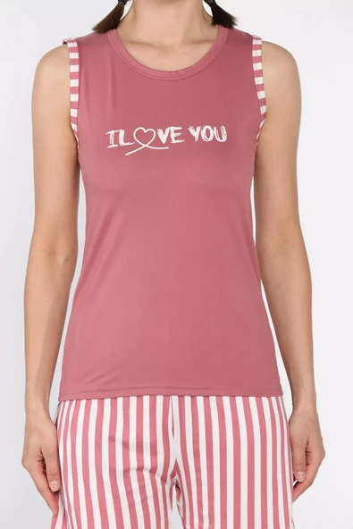 Mürdüm Kadın Kalın Askılı Çizgi Desenli Şortlu Pijama Takımı - 3